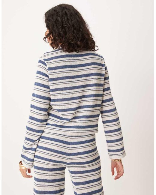 ASOS Blue Long Sleeve Cut And Sew Stripe Through Co Ord Top