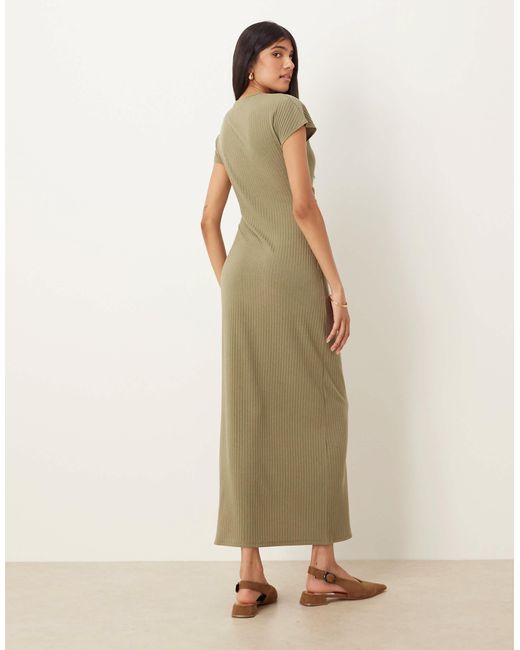 ASOS Natural – kurzärmliges, geripptes midikleid