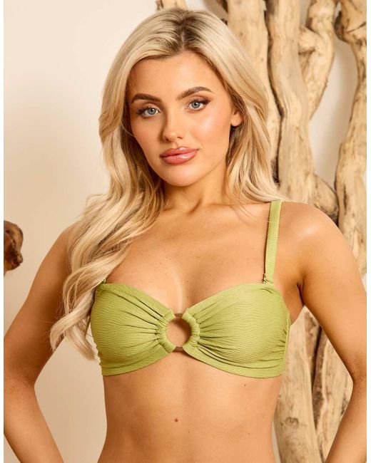 Wolf & Whistle Green X Isabella Whittingham Textured Bandeau Bikini Top With Ring Detail