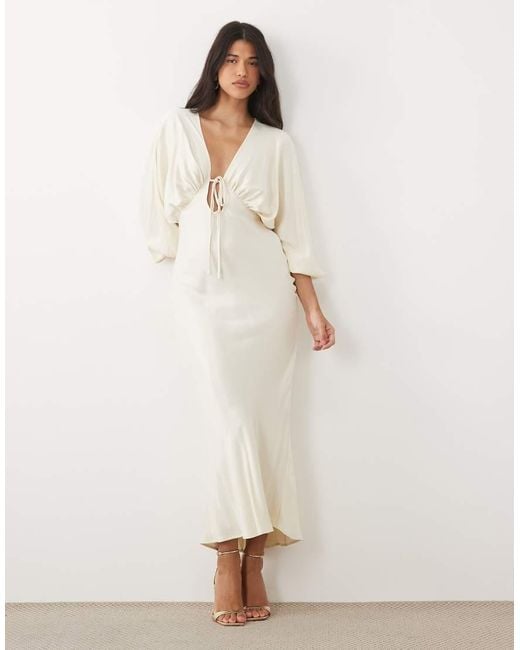 ASOS Natural Plunge Batwing Satin Maxi Dress