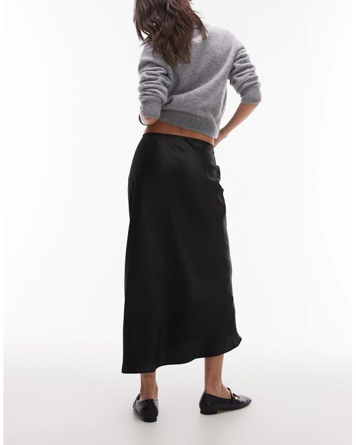 Mango White Satin Midi Skirt