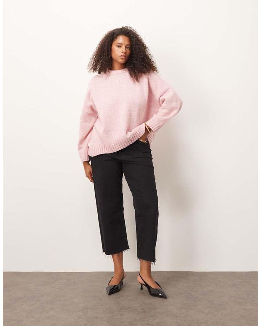 ASOS Pink Asos Design Curve Oversized Crew Neck Jumper With Curved Hem