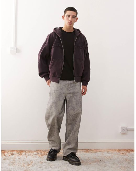 Sweat à capuche zippé coupe carrée avec imprimé graphique et bords bruts - violet délavé acide Weekday pour homme en coloris Blue