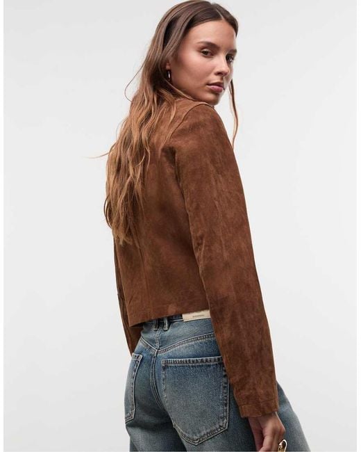Stradivarius Brown 100% Leather Cropped Jacket