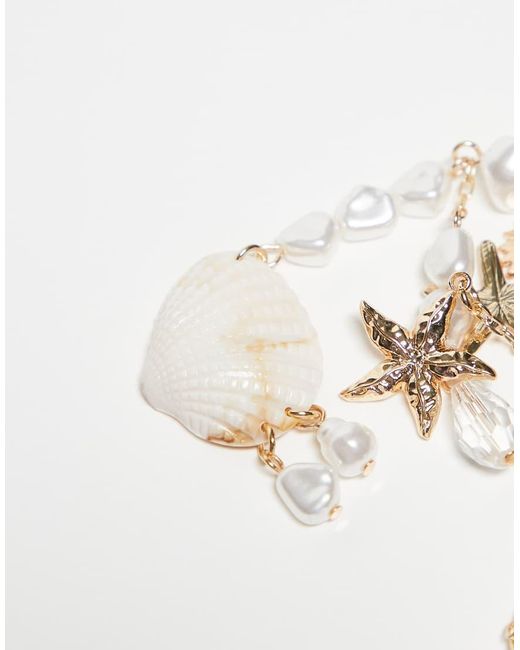 Charm Per Borsa Dorato Con Conchiglie Sintetiche E Pesciolini di ASOS in White
