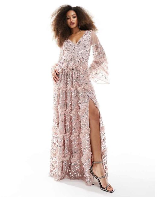 Maya Pink Premium Plunge Embellished Maxi Dress With Split
