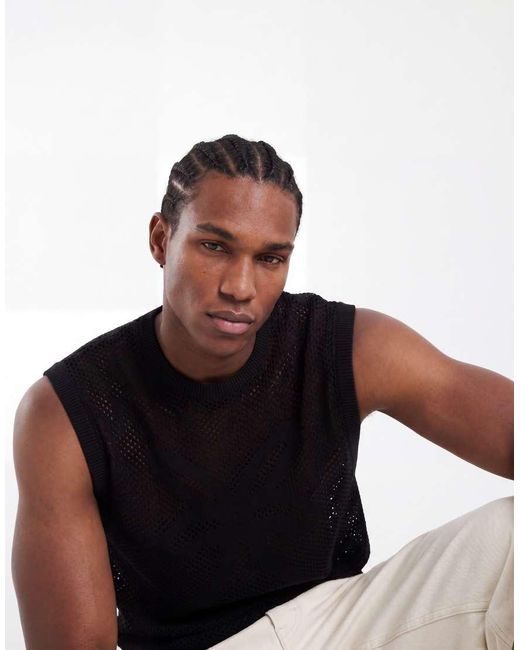 ASOS Black Knit Relaxed Tank Top for men