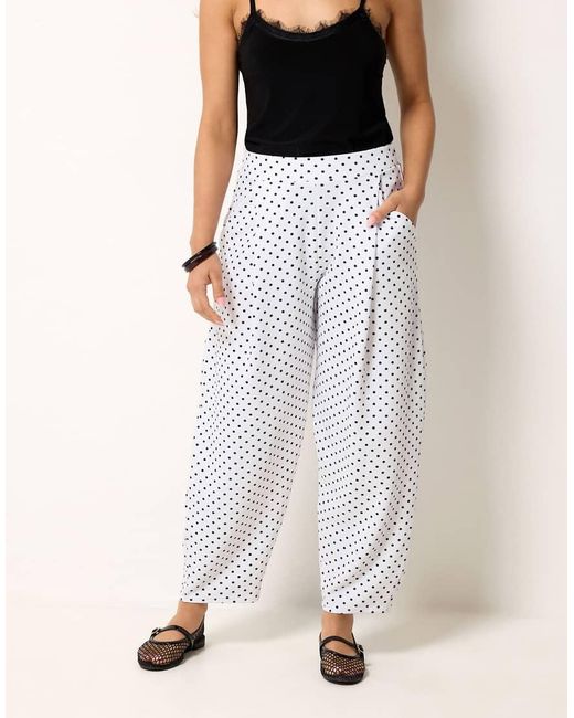 PixieGirl Black Petite Polka Dot Barrel Leg Trousers