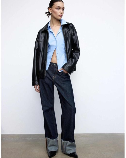 Stradivarius Blue – figurbetonte basic-hemdbluse