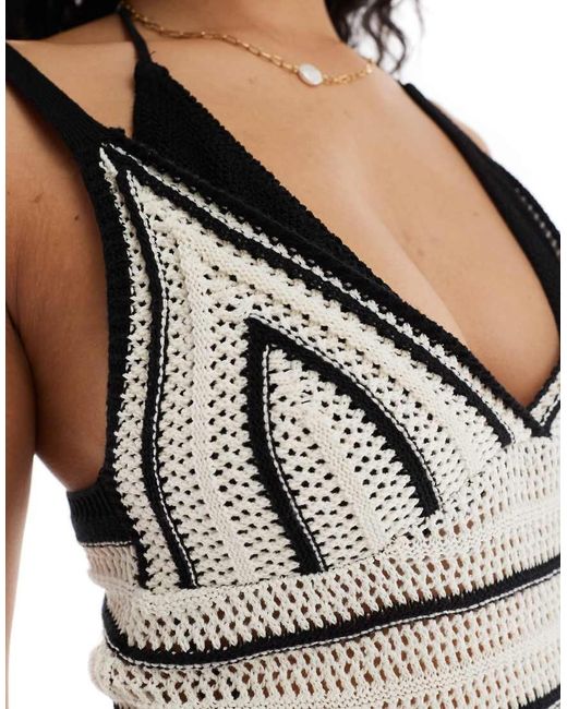 New Look White Stripe Crochet Maxi Beach Dress