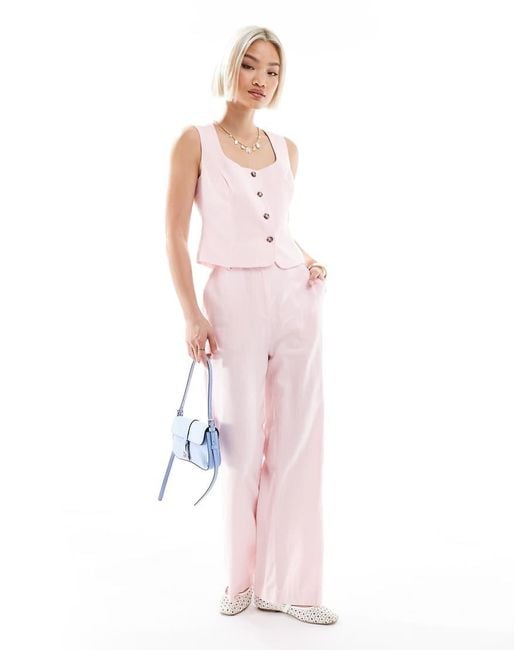 New Look Pink Co-ord Linen Wide Leg Trousers
