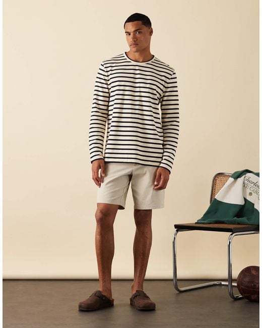 ASOS Natural Slim Mid Length Linen Blend Shorts for men