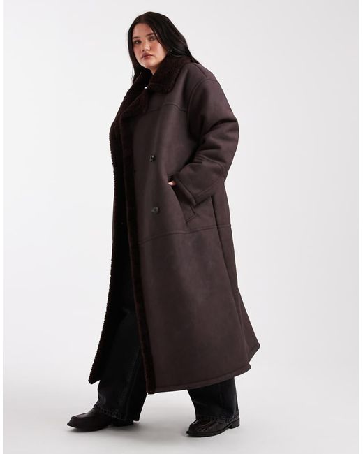 ASOS Black Asos Design Curve Longline Bonded Borg Jacket