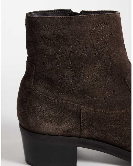 ASOS Brown Cuban Heeled Boots With Western Detailing for men