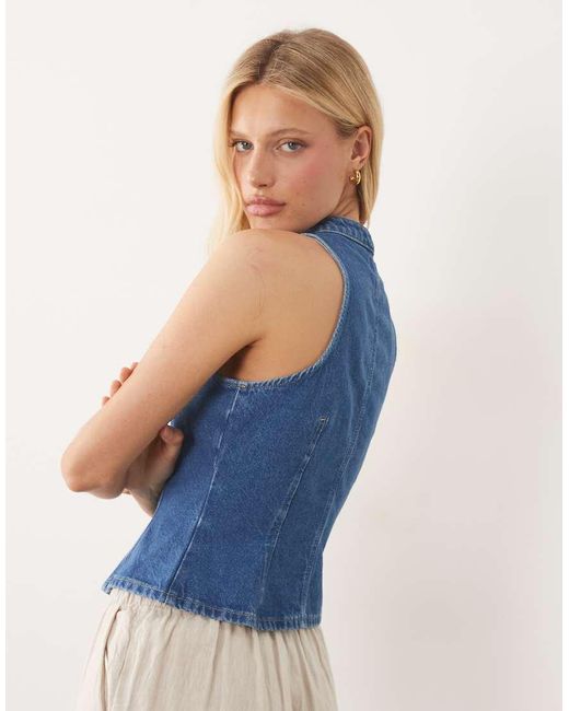 ASOS Blue Mandarin Collar Denim Top