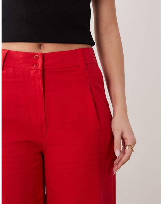 ASOS Red Relaxed Straight Leg Trousers With Linen