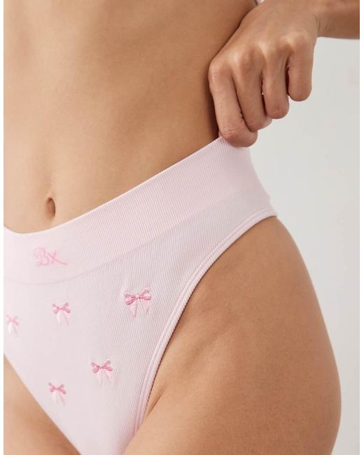 Boux Avenue Brown Embroidered Bow High Leg Thong