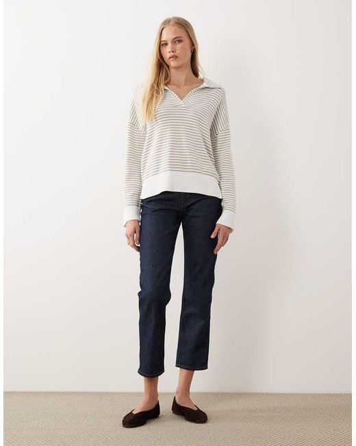 Barbour Natural Aylesby Knitted Collared Striped Jumper