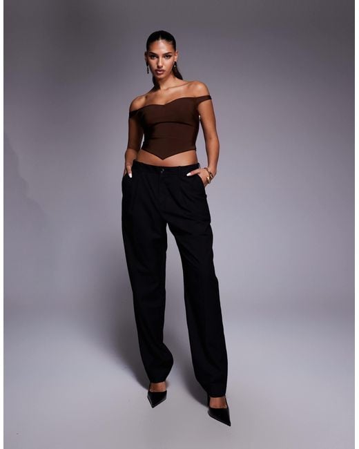 ASOS Black Bandage Off Shoulder Top With Asymmetric Hem