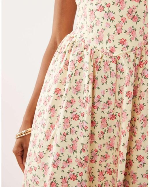 New Look Natural Ditsy Halterneck Drop Waist Midi Dress