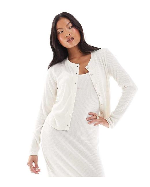 Cárdigan Jaspeado De Canalé Suave De (Parte De Un Conjunto)-Beis Neutro Vero Moda de color White