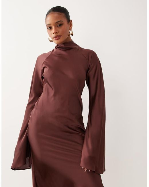 ASOS Red Satin Maxi Dress With Split Sleeve And Scarf Detail