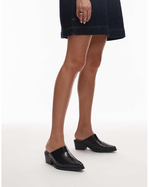 Tommy Hilfiger Black Western Detail Pointed Heel Mules