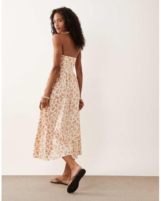 New Look Natural Ditsy Halterneck Drop Waist Midi Dress