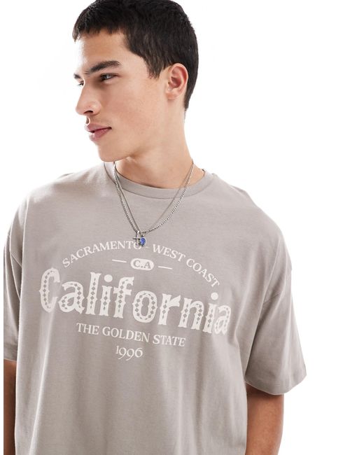 ASOS Gray Boxy Oversized T-Shirt With City Graphic for men