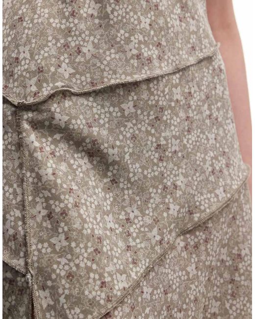 Monki Natural Asymmetric Ruffle Chiffon Mini Dress