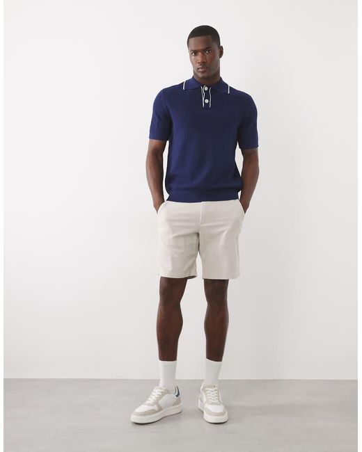 SELECTED Blue Knit Polo With Contrast Collar for men