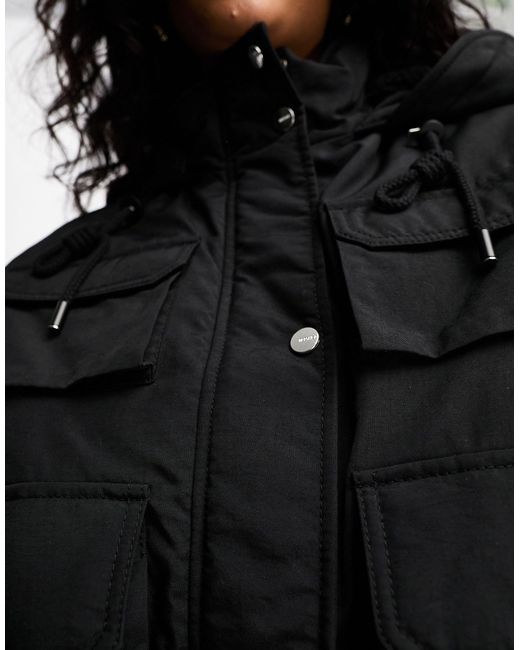 Bershka Black Utility Denim Hooded Jacket