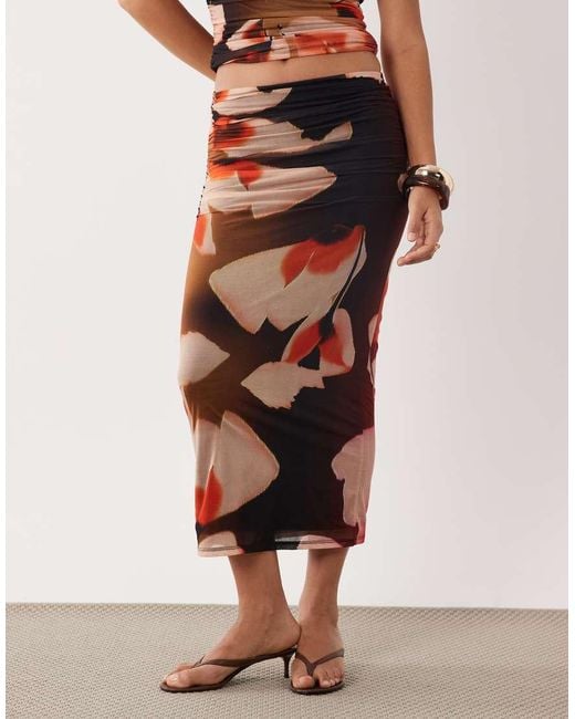 ASOS Pink Co-Ord Mesh Midi Skirt With Ruching