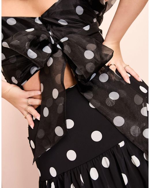 ASOS Black Curve Co-ord Organza Puff Sleeve Polka Dot Top With Bow Back