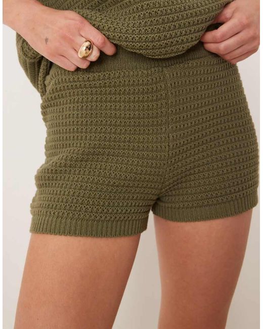 ASOS Green Co-ord Mock Crochet Knitted Short