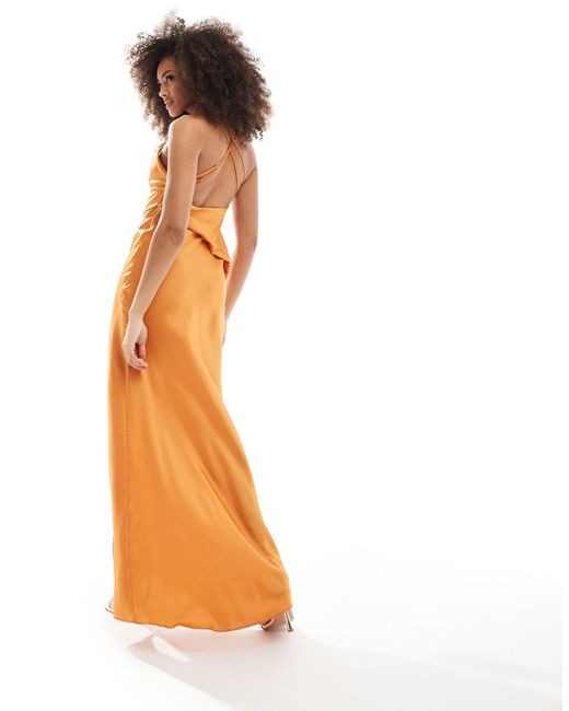 ASOS Orange Satin Textured Overlay Maxi Dress With Open Back Detail