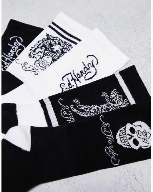Rocama - confezione da 5 calzini sportivi color bianco e nero di Ed Hardy in White da Uomo
