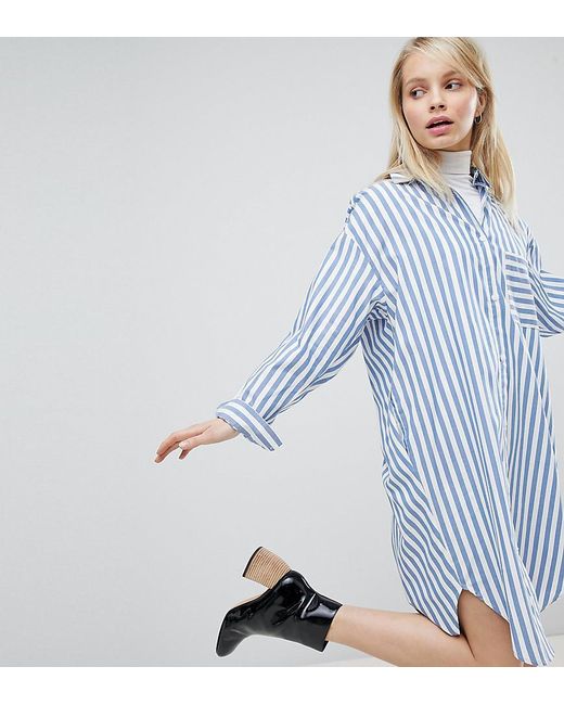 Monki Blue Oversized Striped Shirt Dress