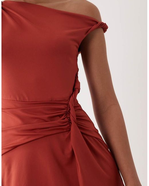 SNDY'S Red Twist Waist Detail Asymmetric Shoulder Mini Dress