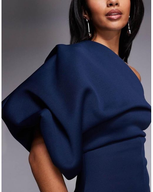 ASOS Blue Asos Design Petite Scrunch One Shoulder Maxi Dress