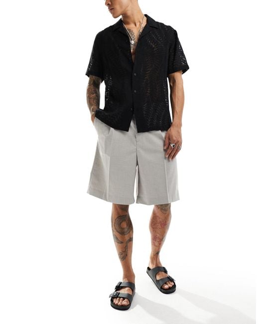 Weekday Black Uno Loose Fit Tailored Shorts for men