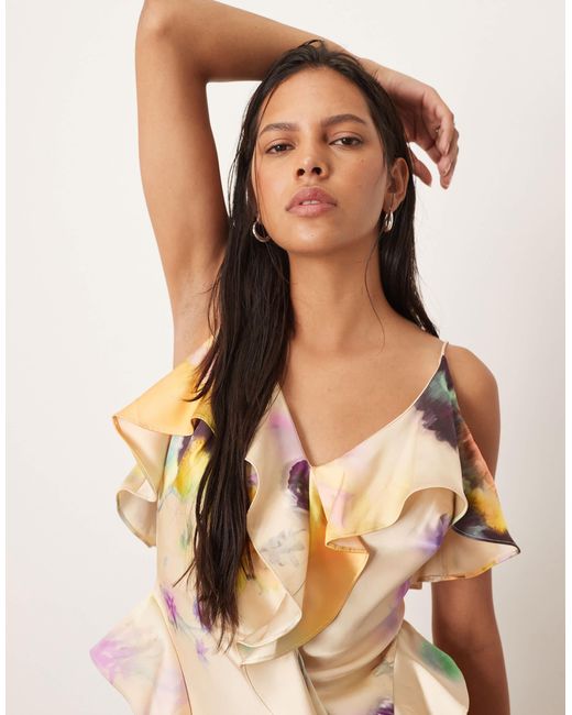 ARRANGE Natural Ruffle Maxi Slip Dress With Bias Skirt