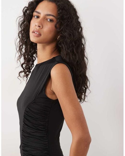 Mango Black Sleeveless Ruched Midi Dress