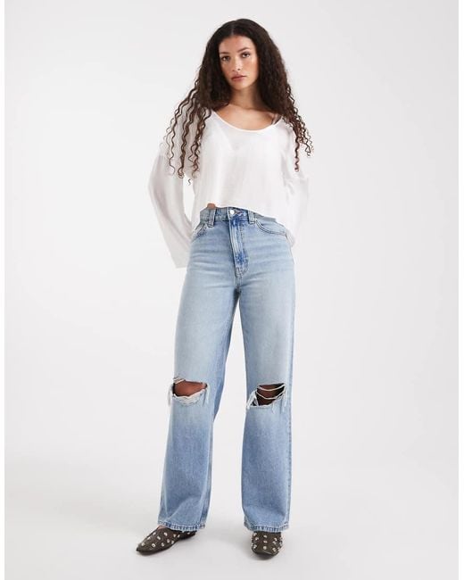 Blusa De Manga Larga Con Detalle Redondeado De ASOS de color Blue