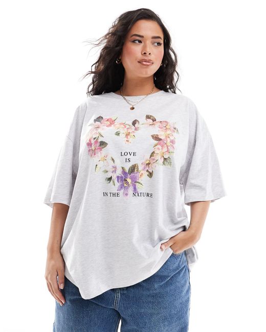 ASOS White Asos Design Curve Oversized T-shirt With Floral Heart Graphic