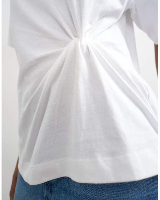 TOPSHOP White Roll Sleeve Cinch Tee