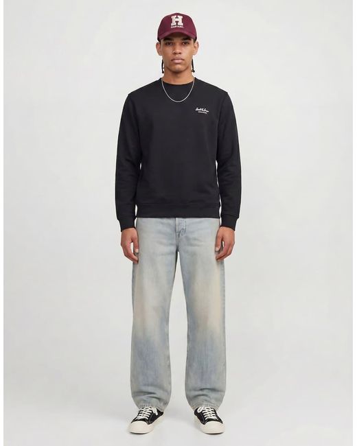 Jack & Jones Black Sweatshirt With Script Logo for men