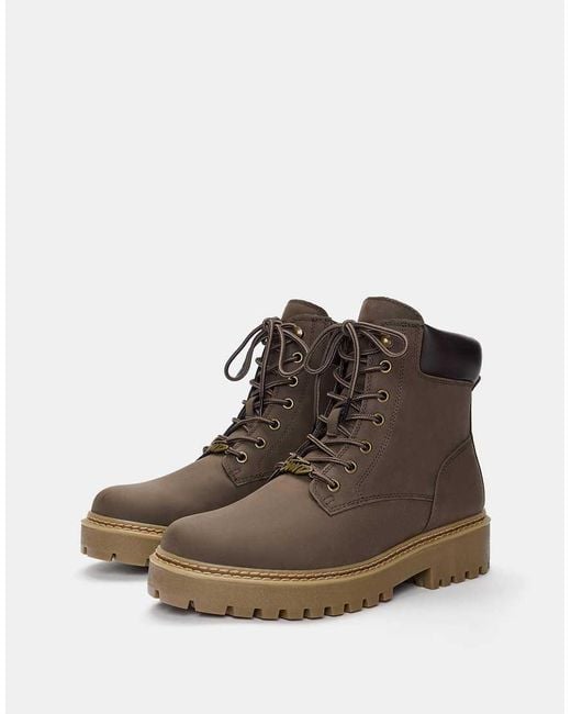 Pull&Bear Brown Lace-up Stwd Boots for men