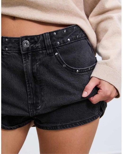 Stradivarius Black D62 Studded Denim Skort
