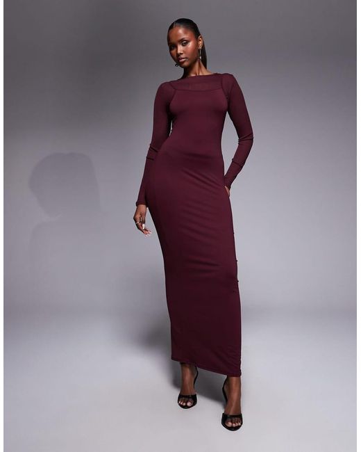 ASOS Purple Long Sleeve Double Layer Maxi Dress